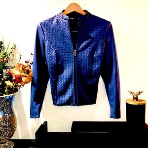 NEW Colleen Lopez Dream Weaver Hand Woven Faux Leather Jacket Size XS, Rare Navy